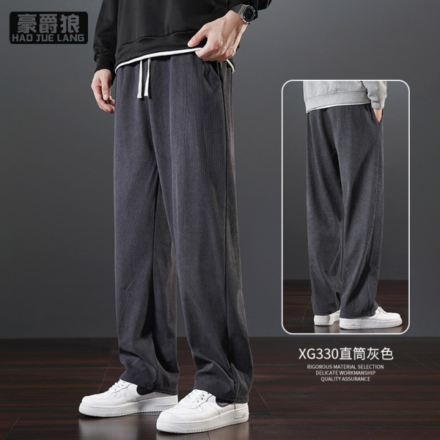 13750966.秋季休闲垂感卫裤男款运动直筒时尚潮流灯芯绒日常舒适百搭长裤子