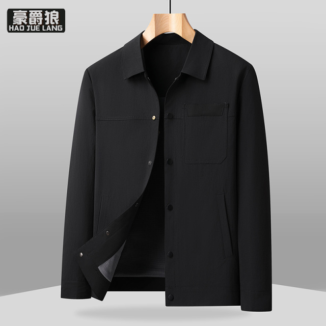 13750969.中年男士翻领夹克外套商务休闲爸爸装春秋季薄款上衣防风短款风衣