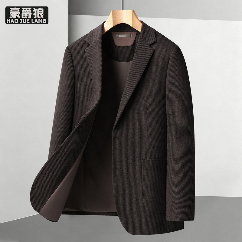 13751005.男式休闲西装时尚秋冬季轻奢商务单西中青年纯色单排扣潮流西服外套