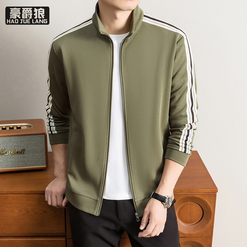 13750910.中青年立领拉链开衫卫衣男士春秋新款百搭休闲运动外套潮流