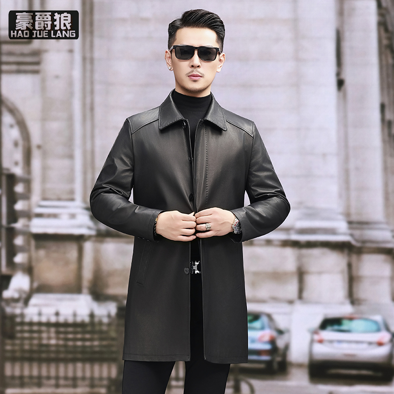 13750283.中长款头层牛皮真皮皮衣男士皮大衣爸爸装中年胎牛皮风衣男皮外套