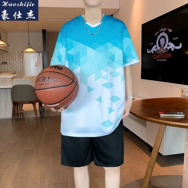 13749219.夏季爆款青少年速干冰丝短袖套装篮球服运动套装