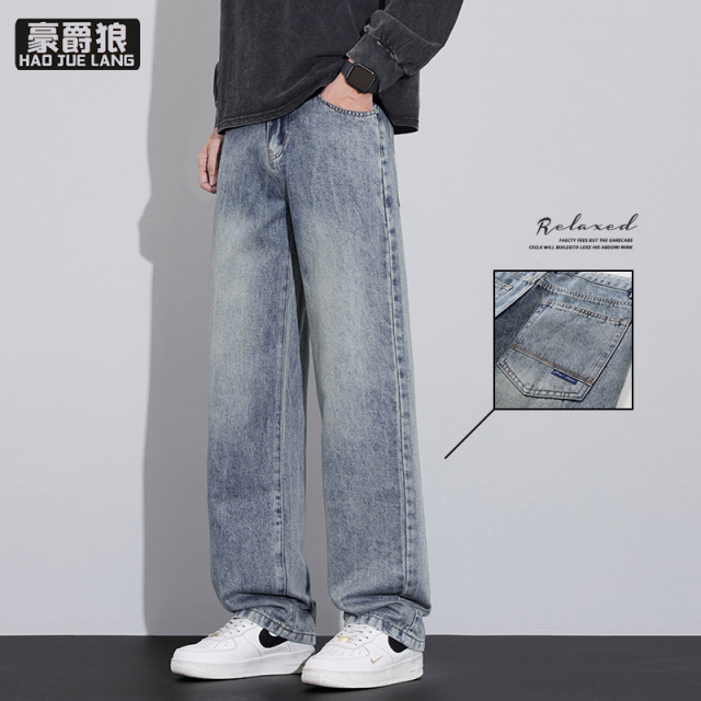 13750958.牛仔裤男士春秋款复古男裤美式潮牌高级感宽松直筒长裤子