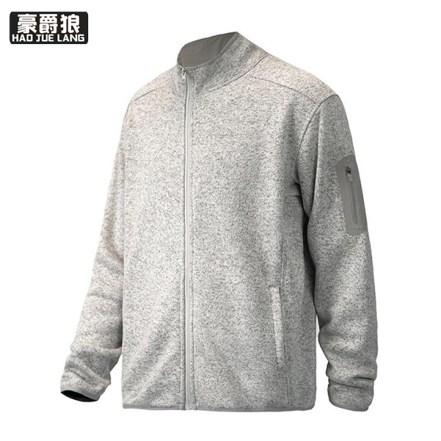 13750976.针织摇粒绒男秋冬加厚御寒保暖外套户外拉链开衫夹克外套