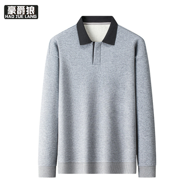13750928.加绒撞色卫衣时尚秋冬长袖基础版polo衫加厚暖感打底衫男士