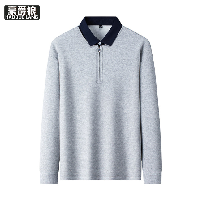 13750925.假两件半拉链翻领卫衣男款冬季加绒加厚polo衫美式重磅衬衫领上衣