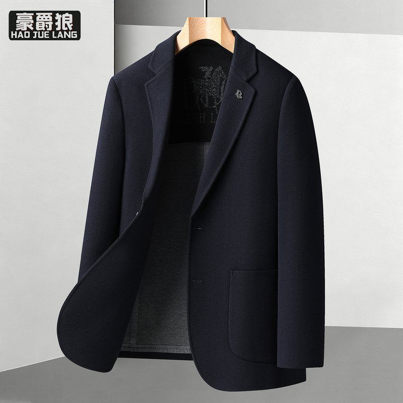 13750923.中老年男式休闲西装秋冬羊毛呢西轻奢商务中青年单面呢西服外套潮
