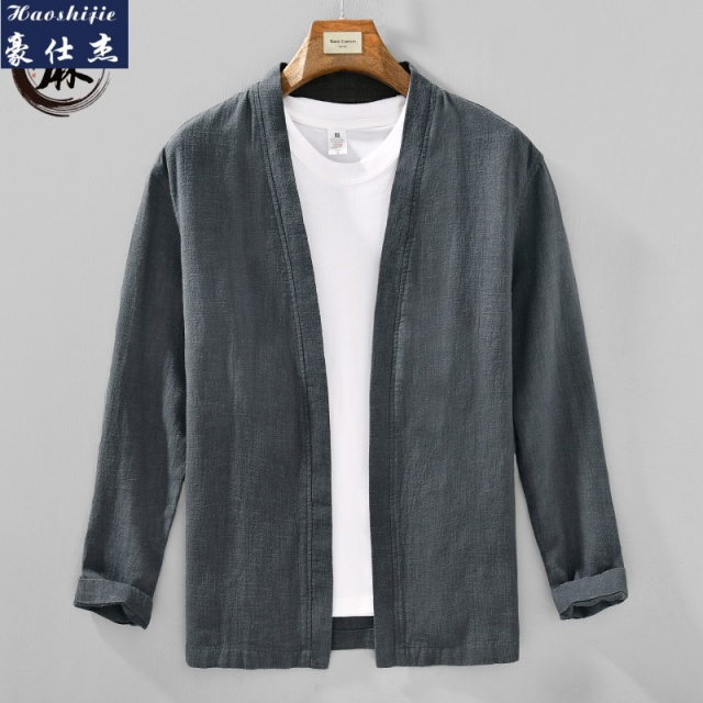 13751034.《简约时尚》秋夏季薄款衬衫男士西服长袖棉麻寸衫男装上衣