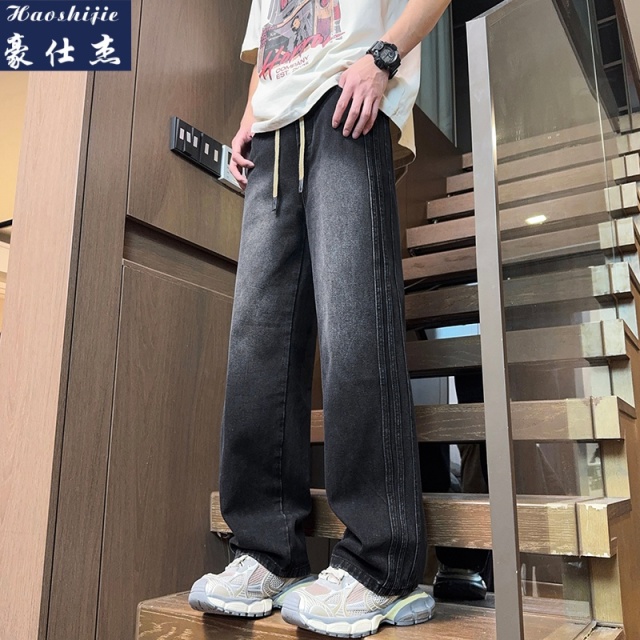 13749211.《舒适透气》牛仔裤男宽松春季青少年阔腿裤学生长裤直筒裤男