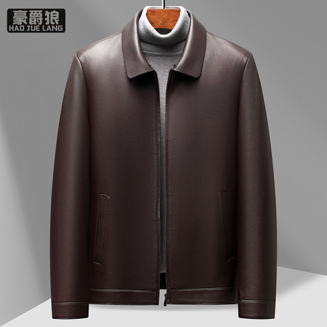 13750266.真皮绵羊皮男士短款翻领头层真皮夹克翻领青年外套机车款