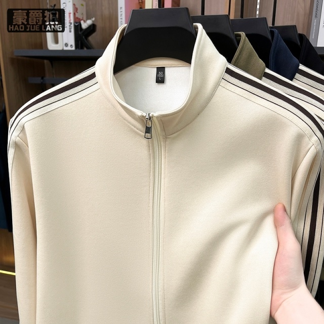 13750910.中青年立领拉链开衫卫衣男士春秋新款百搭休闲运动外套潮流