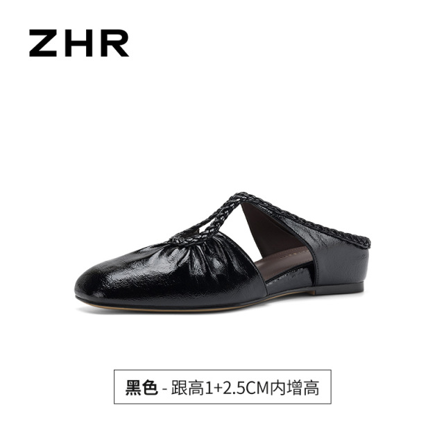 13754854.【ZHR则则】穆勒拖鞋方头套脚内增高女鞋[PU]