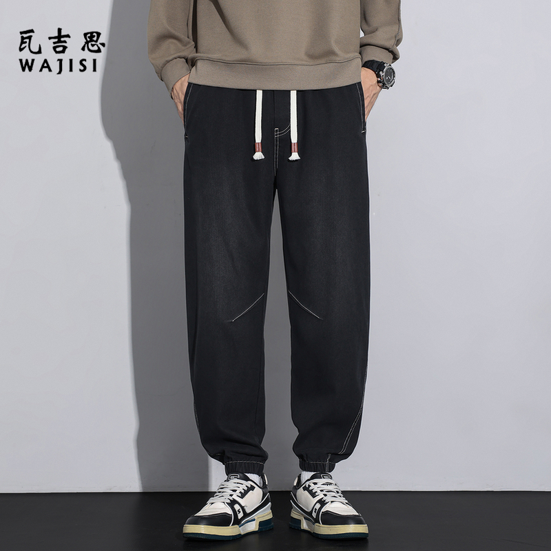 13754442.春夏新品仿牛星空纹洗水喷马骝束脚裤男宽松舒适百搭休闲裤