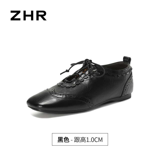 13754862.【ZHR则则】深口单鞋圆头系带平底女鞋[PU]