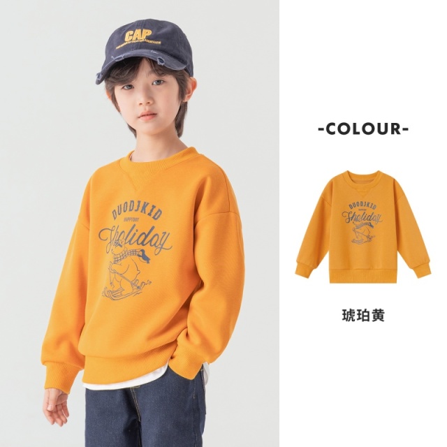 13756305.男童印花卫衣春秋雪橇小熊肤感棉柔软细腻儿童日常百搭休闲套头衫