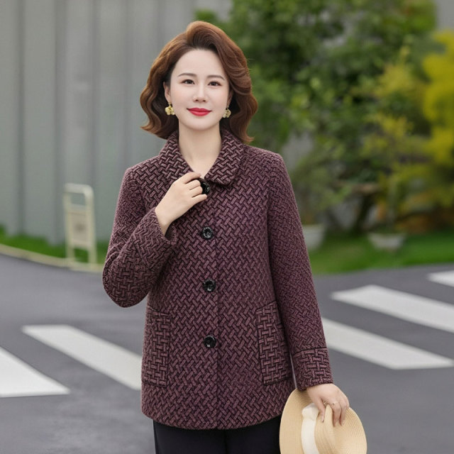 13756494.妈妈装翻领撞色厚仿水貂高级感外套J3JDY2873