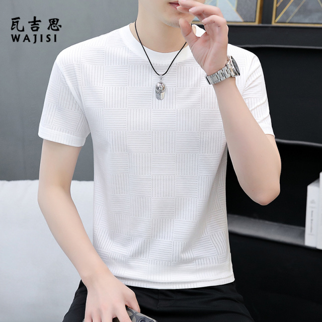 13754460.夏季高端冰丝短袖T恤男士潮流百搭修身时尚新款透气纯色速干半袖