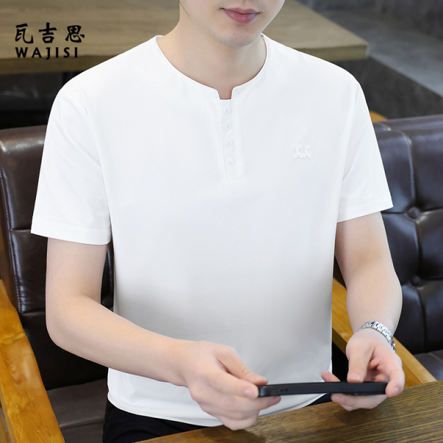 13754477.夏季新款锦氨高弹力冰丝短袖T恤男休闲圆领凉感透气速干半袖上衣