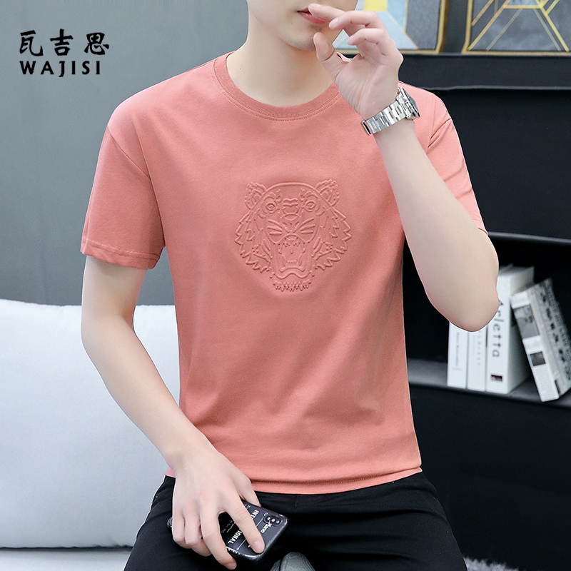 13754479.男士短袖T恤夏季新款圆领立体印花潮流半袖打底衫青年休闲上衣