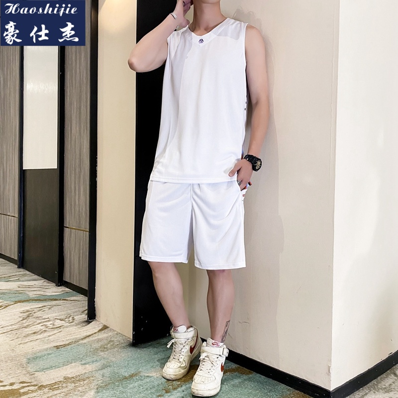 13754533.冰丝速干网眼篮球服男无袖运动服套装青少年训练球衣服