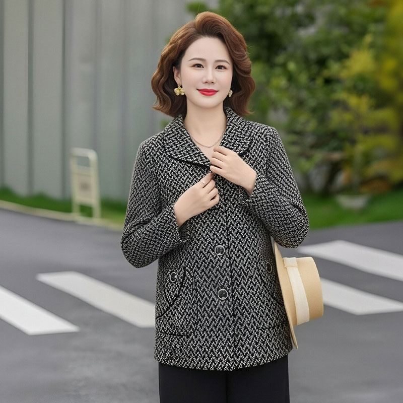 13756450.妈妈装翻领撞色时尚毛呢外套J3JDY3011