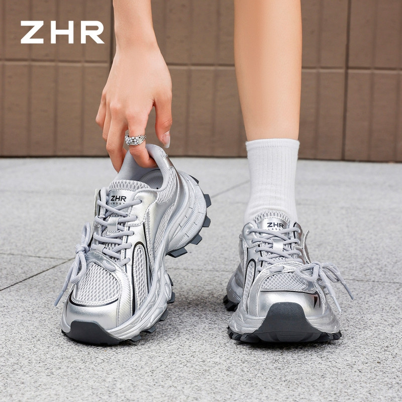 13754850.【ZHR则则】老爹鞋圆头系带厚底女鞋[超纤+网布]