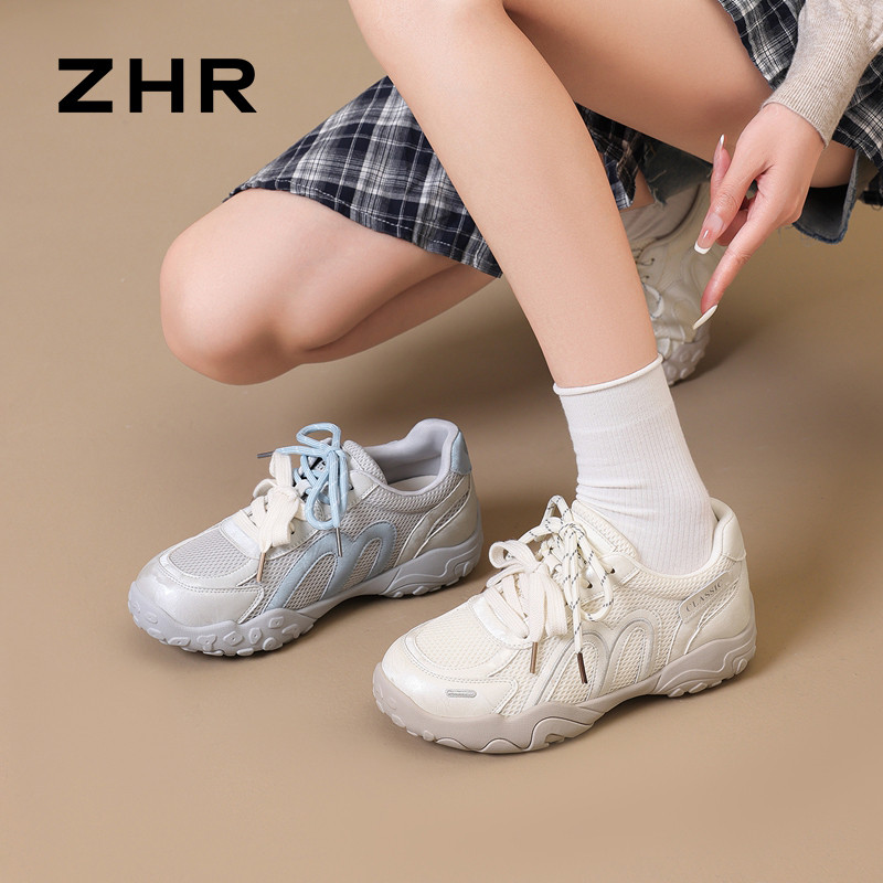 13754875.【ZHR则则】阿甘鞋圆头系带厚底女鞋[超纤+网布]