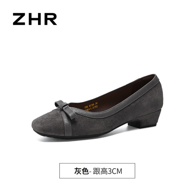 13754863.【ZHR则则】粗跟浅口圆头套脚粗跟女鞋[羊京绒+PU]