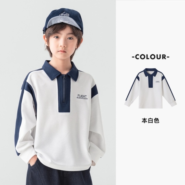 13756298.男童POLO衫春秋字母印花拼色中大童干净简约透气儿童休闲百搭上衣