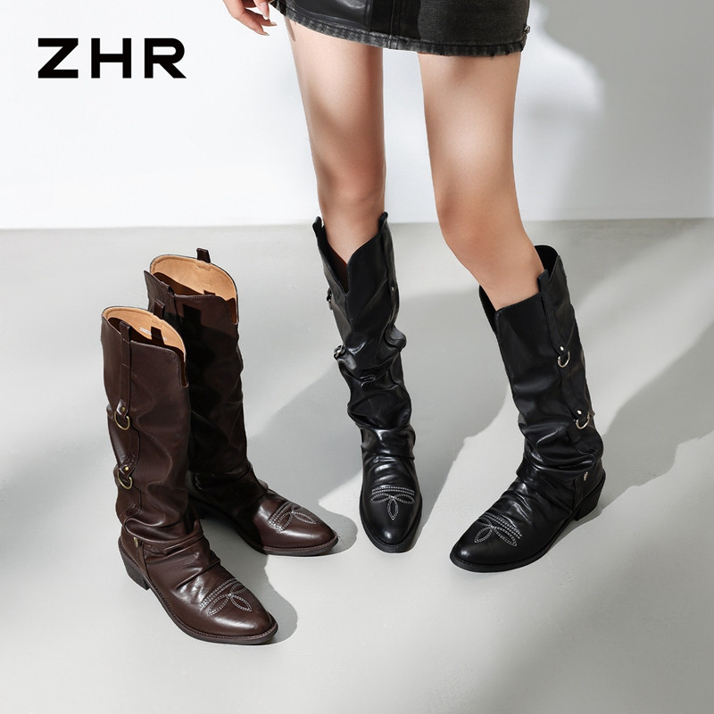 13754874.【ZHR则则】西部靴圆头套脚厚底女鞋[PU]