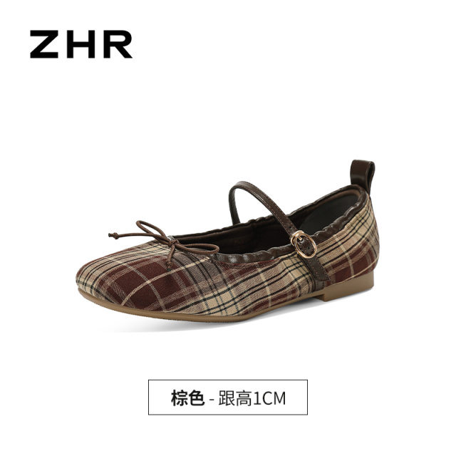 13754871.【ZHR则则】平底玛丽珍鞋圆头套脚平底女鞋[织物+PU]