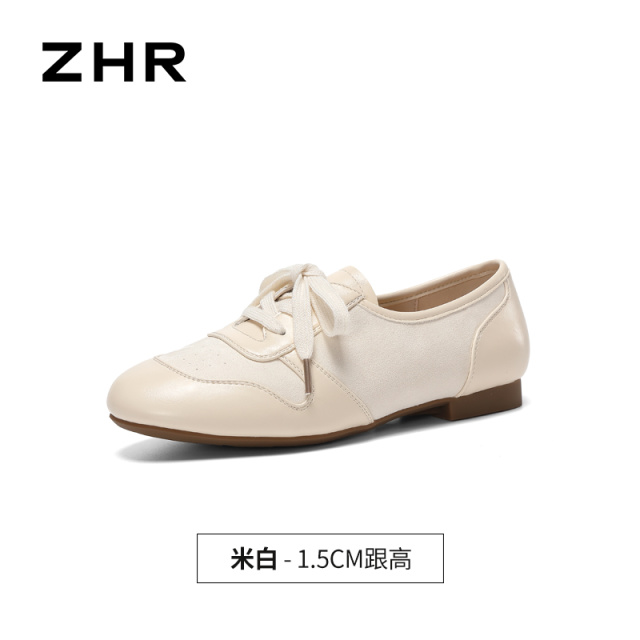 13754861.【ZHR则则】平底小白鞋圆头系带平底女鞋[PU+羊京绒]
