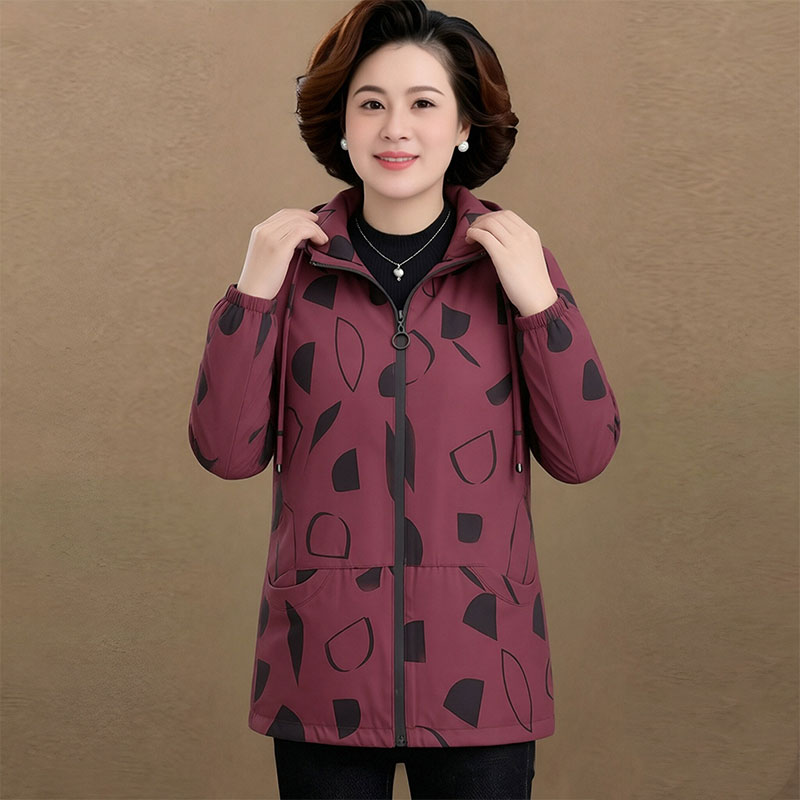 13756471.妈妈装休闲连帽撞色时尚风衣外套J3XW26892
