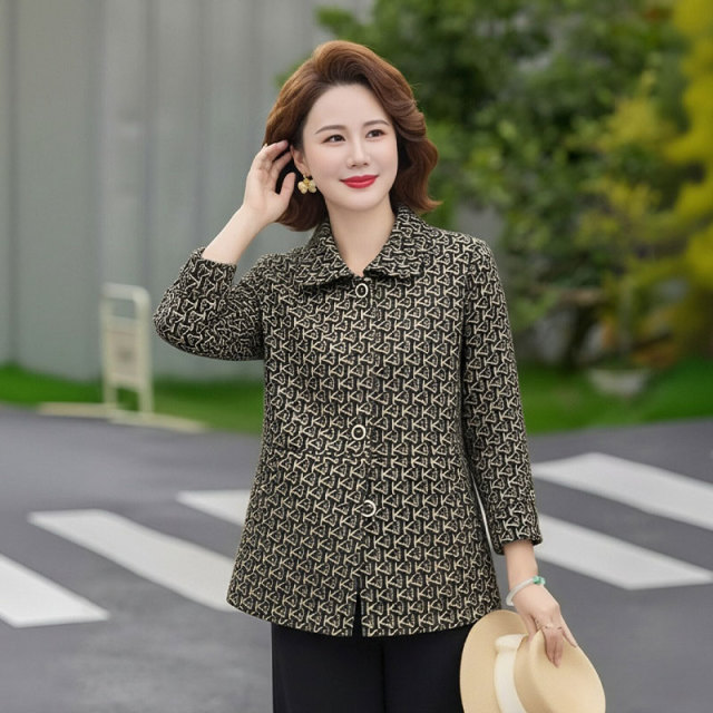 13756493.妈妈装翻领撞色时尚毛呢外套J3JDY3008
