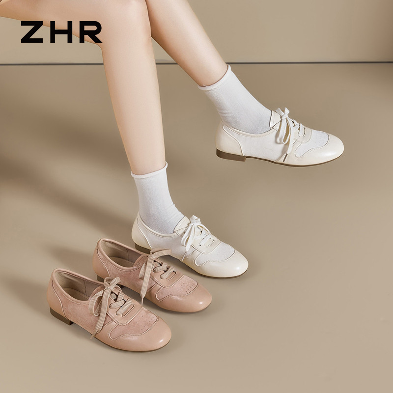 13754861.【ZHR则则】平底小白鞋圆头系带平底女鞋[PU+羊京绒]