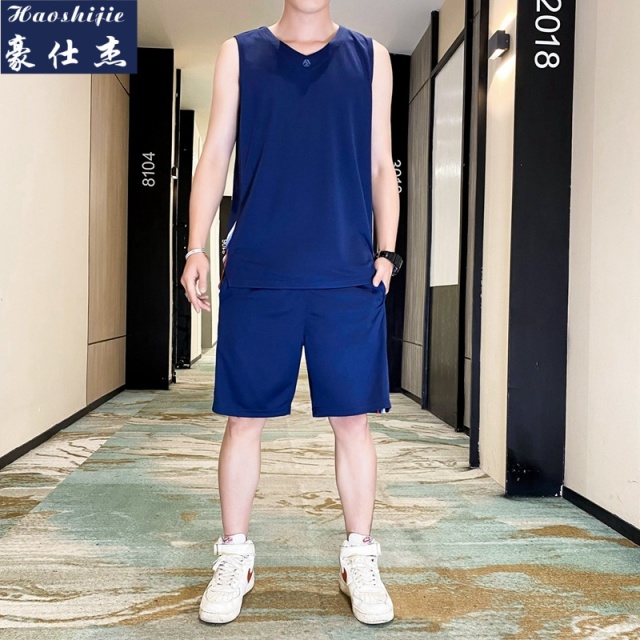 13754533.冰丝速干网眼篮球服男无袖运动服套装青少年训练球衣服