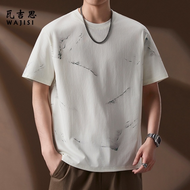 13754426.短袖t恤男士印花圆领半袖上衣夏季新款潮流宽松休闲体恤衫男