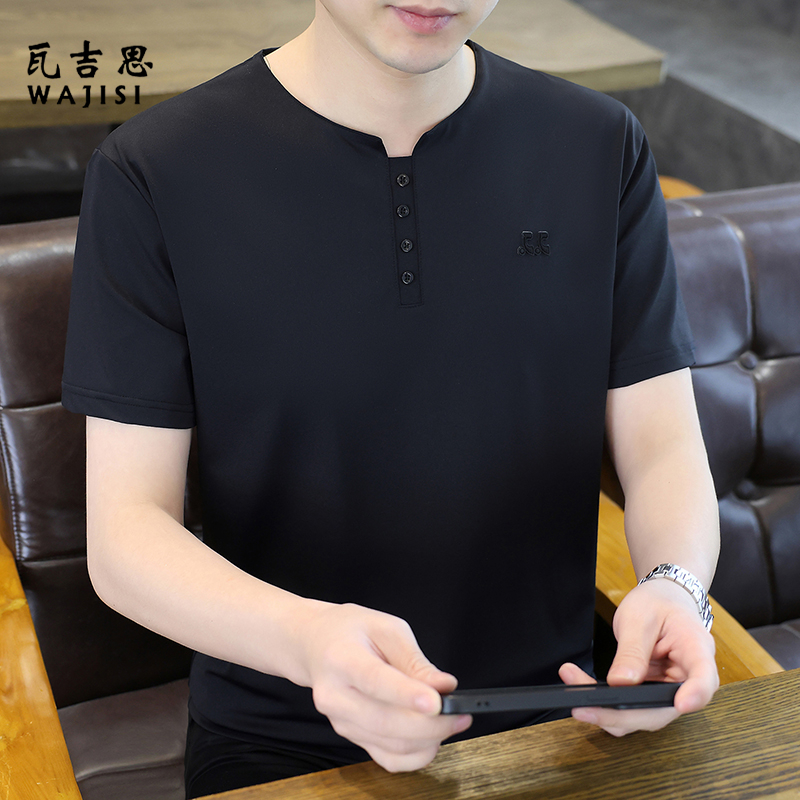 13754477.夏季新款锦氨高弹力冰丝短袖T恤男休闲圆领凉感透气速干半袖上衣