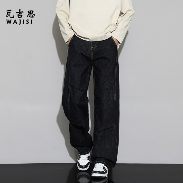 13754390.原色牛仔裤男款美式高街时尚春季潮流青少年伞兵直筒男士休闲长裤