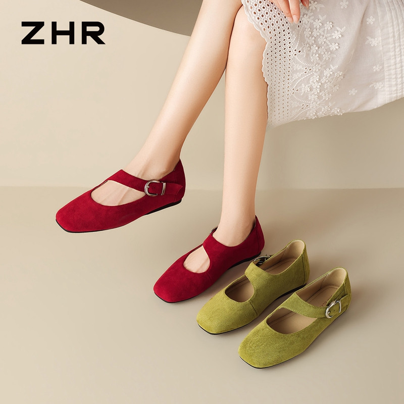 13754856.【ZHR则则】平底玛丽珍鞋圆头搭扣平底女鞋[羊京绒]