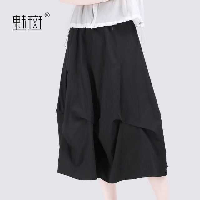 13756125.魅斑黑色高腰半身裙A字裙