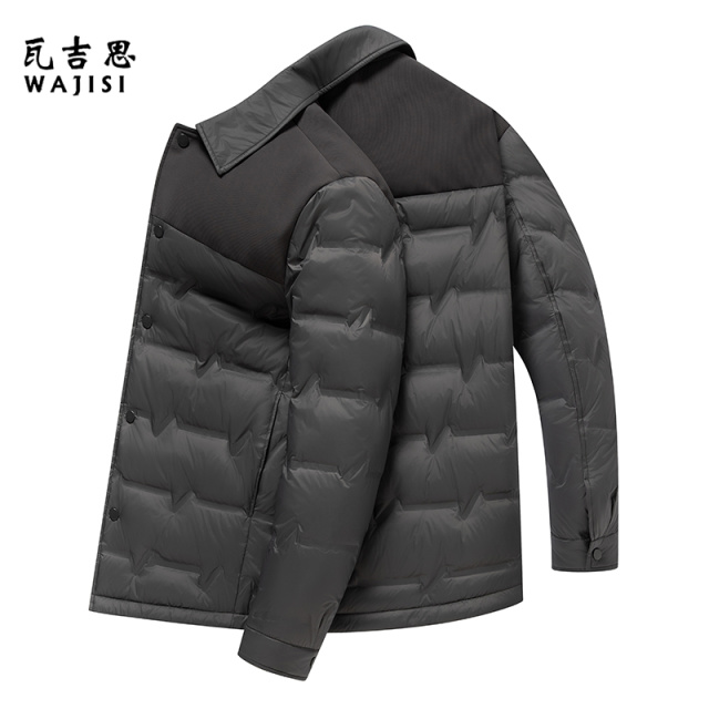 13754458.冬季款85%绒衬衫领男士轻薄羽绒服青年翻领时尚休闲短款夹克
