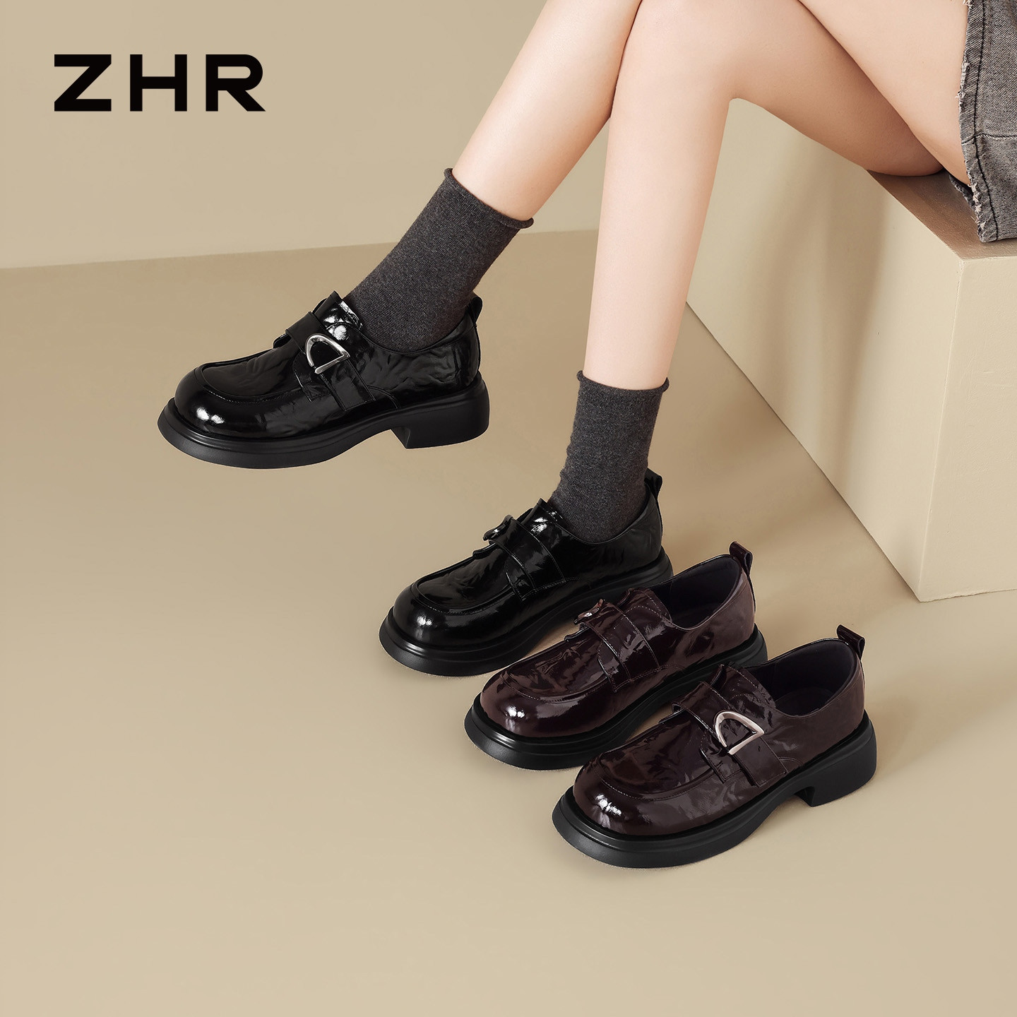 13754868.【ZHR则则】深口单鞋圆头系带厚底女鞋[猪皮软垫]