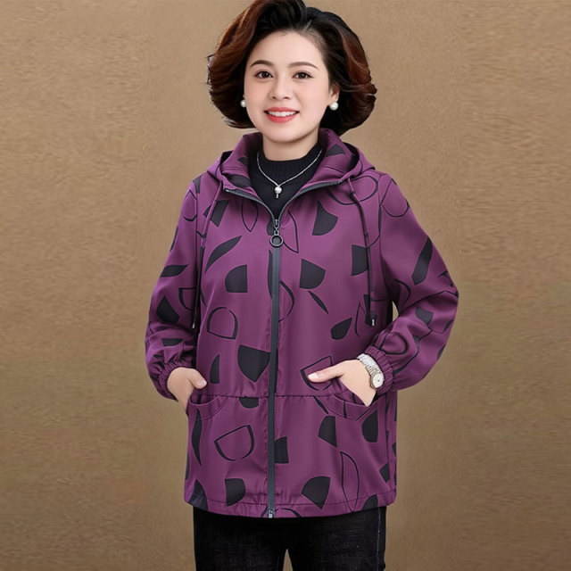13756471.妈妈装休闲连帽撞色时尚风衣外套J3XW26892