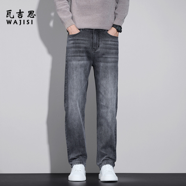 13754462.高端牛仔裤男时尚秋季新款宽松直筒男裤美式复古弹力休闲商务长裤