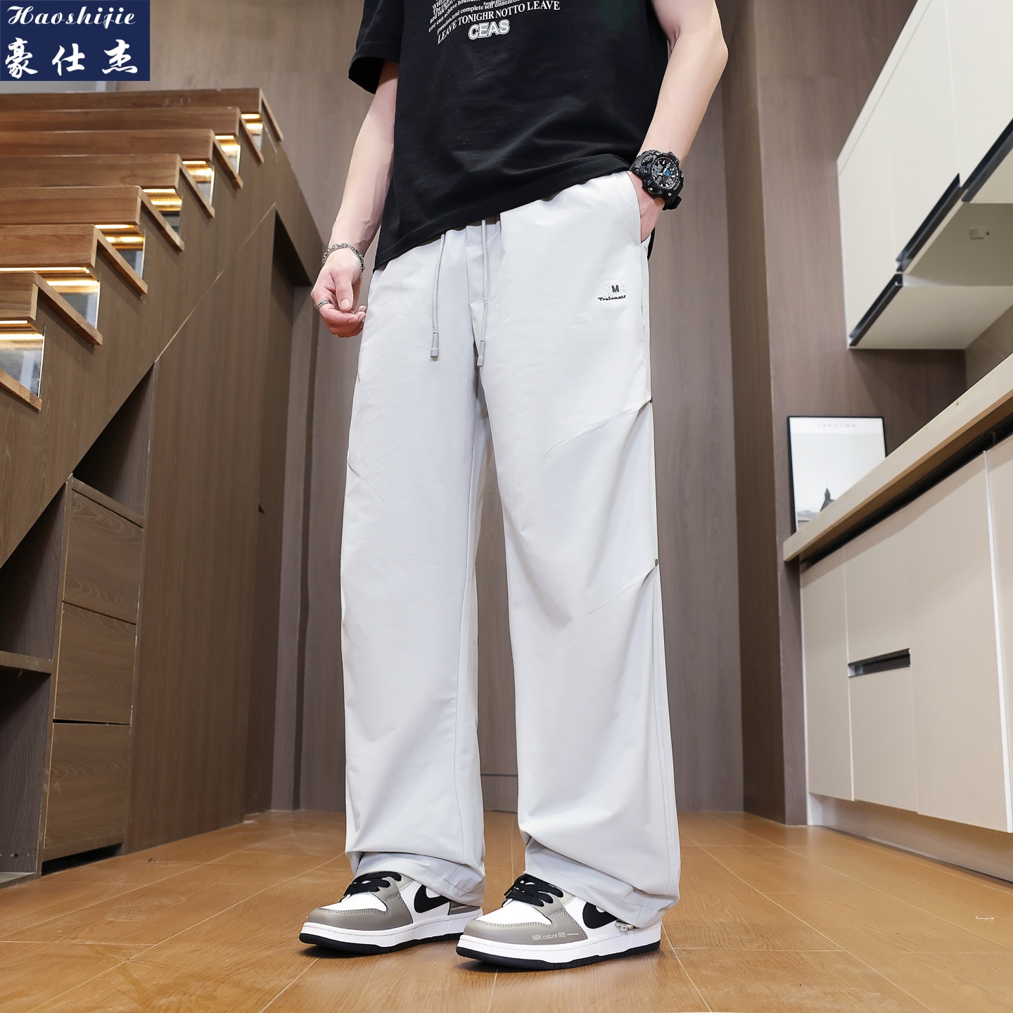 13754372.《休闲舒适》夏季新款美式凉感休闲裤男时尚透气青少年阔腿长裤
