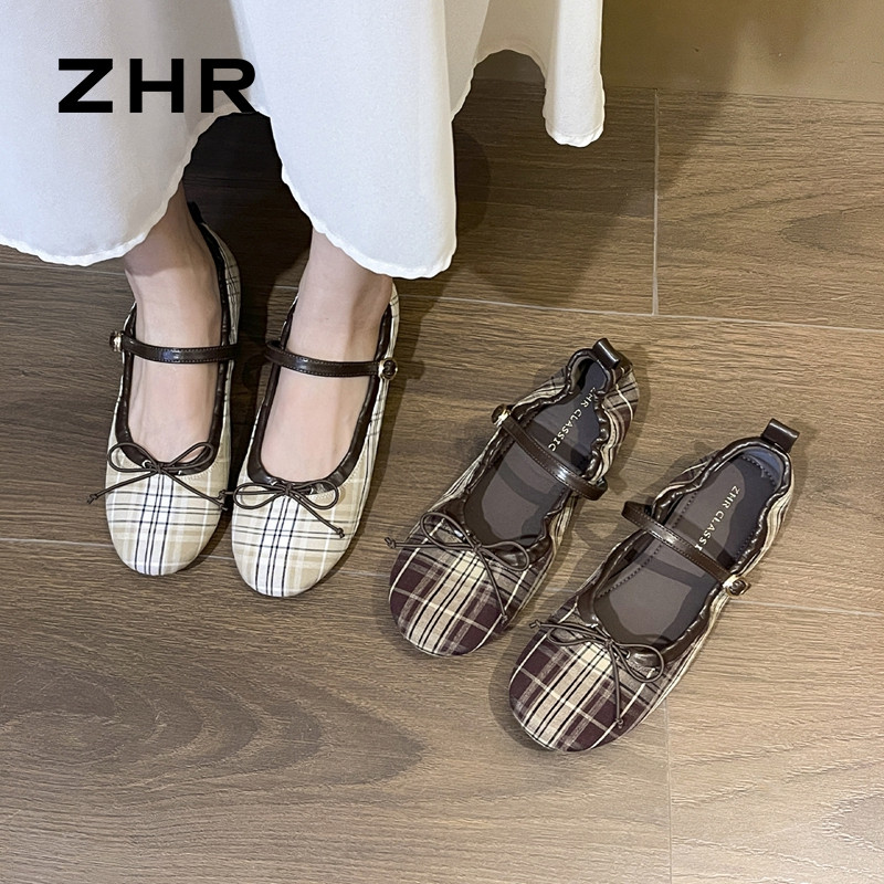 13754871.【ZHR则则】平底玛丽珍鞋圆头套脚平底女鞋[织物+PU]