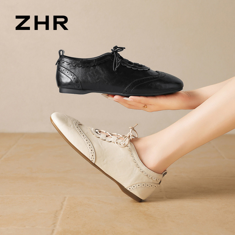 13754862.【ZHR则则】深口单鞋圆头系带平底女鞋[PU]