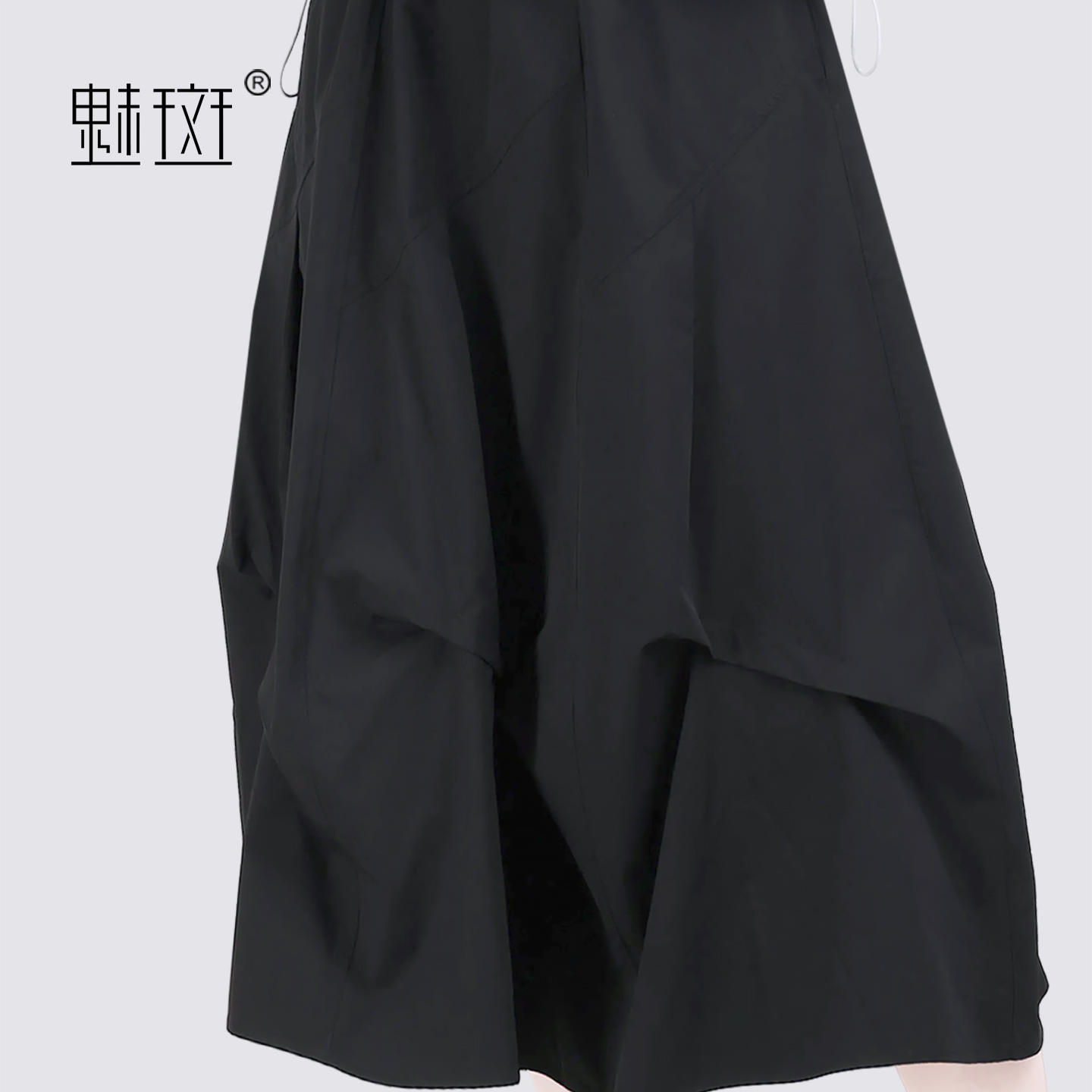 13756125.魅斑黑色高腰半身裙A字裙