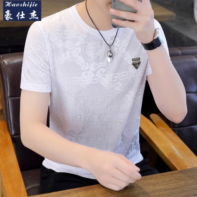 13756994.潮牌冰丝半袖凉感体恤短袖T恤男士新款夏季薄款衣服男装